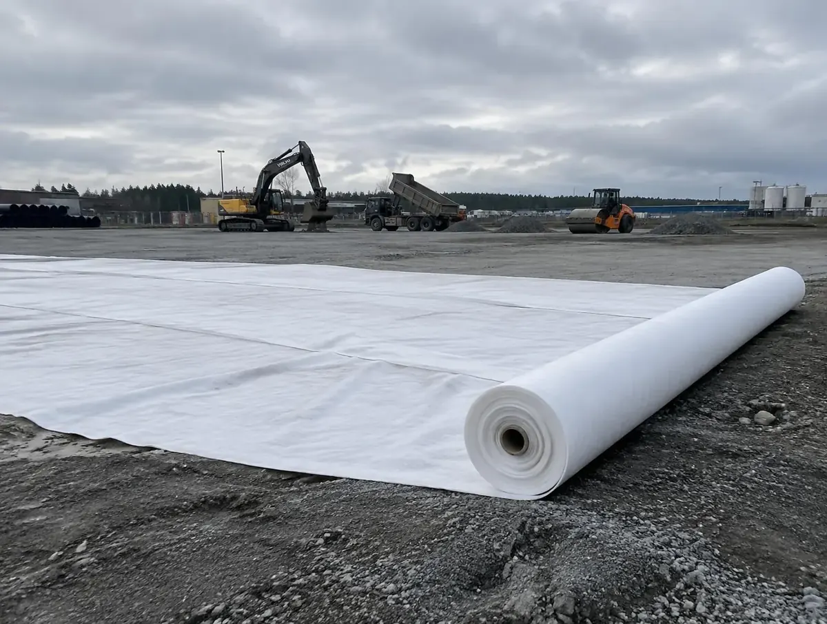 Illustration: geotextil utlagd över en stor markyta